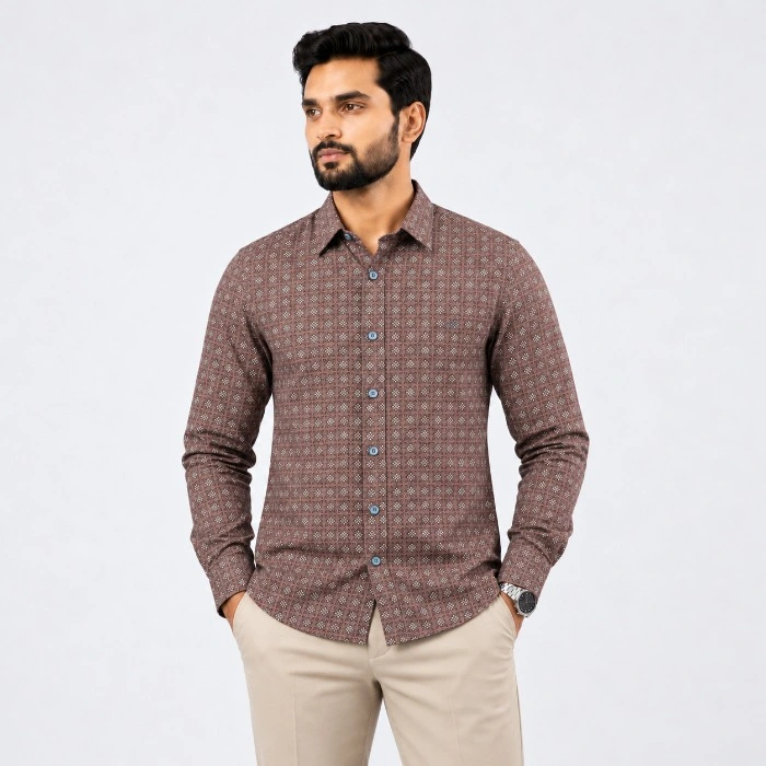Signature Men S Casual Slim Fit Printed Long Sleeve Shirt